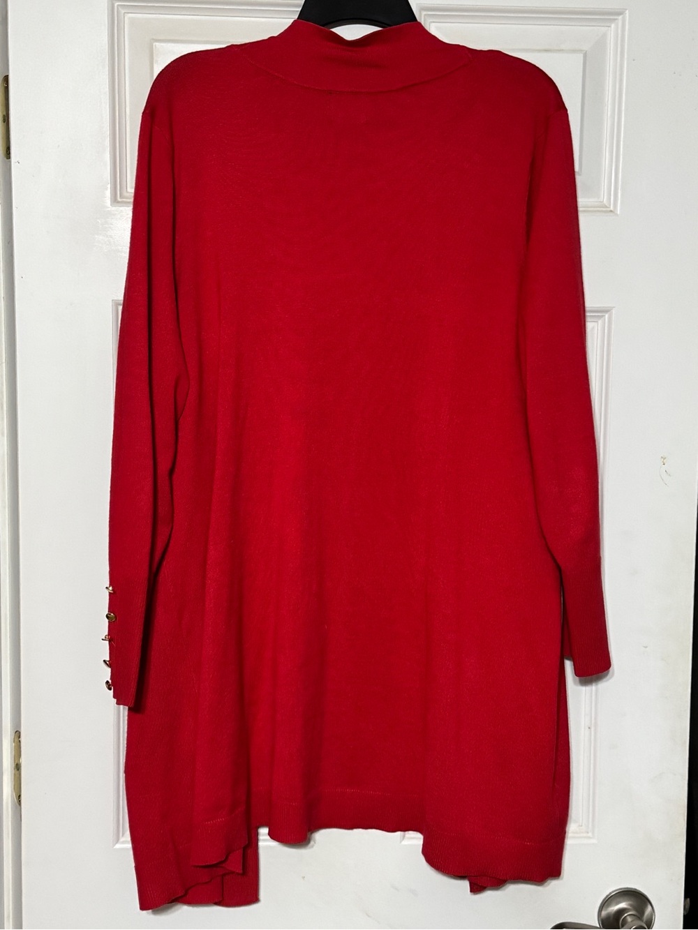JM Collection Red Open-Front Cardigan with Gold Buttons - Picture 3 of 3